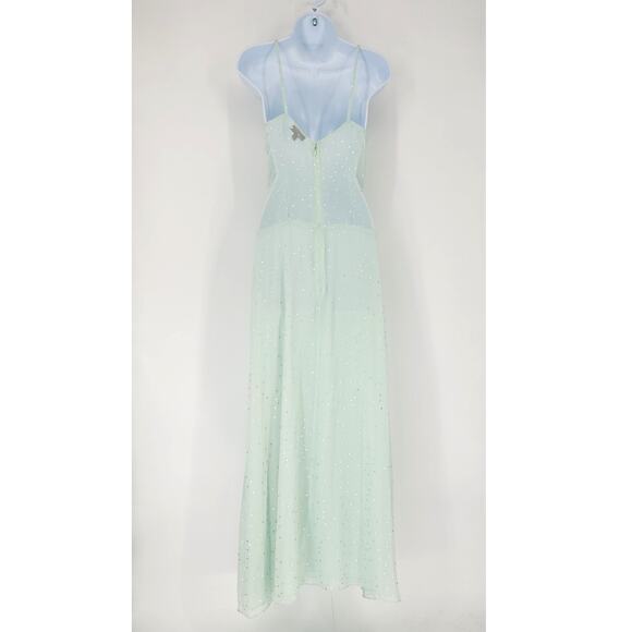 Topshop Mint Green Silver Polka Dot Twist Front Maxi Dress Women’s Size 6 - Picture 3 of 10